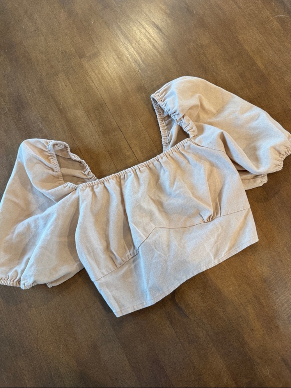 SHEIN Cream Puff-Sleeve Cropped Peasant Top